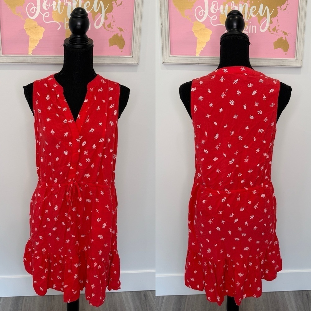 Gap Cinched Waist Midi Red Dress with Pockets (S)